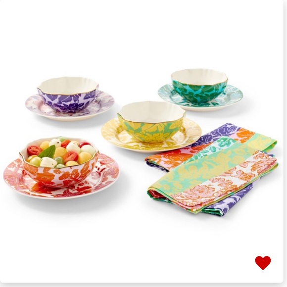 LAST SET* DVF Gold Rim Floral toile Bowls - Picture 6 of 8